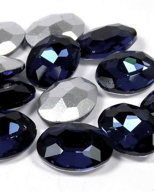 Cabochon din sticla, oval, 10x8 mm, bleumarin