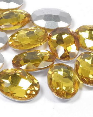 Cabochon din sticla, oval, 14x10 mm, galben floarea soarelui