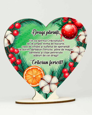 Inima din lemn Craciun - Cadou parinti - felicitare lemn