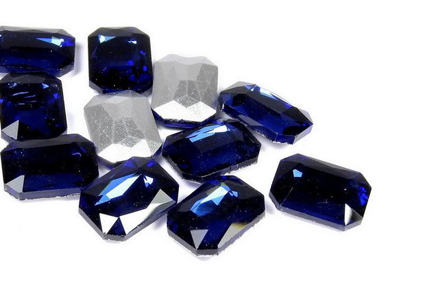 Cabochon din sticla, octogonal, 14x10 mm, bleumarin