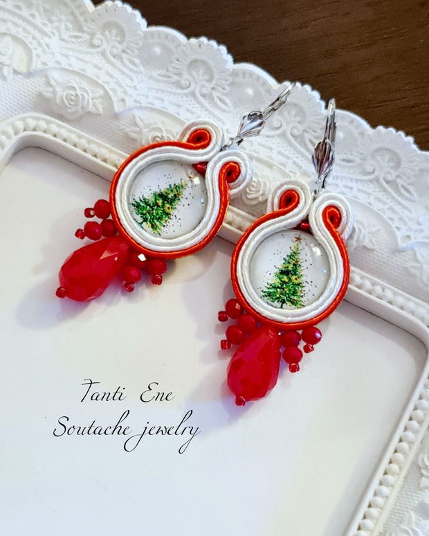 Cercei cu brăduți, Cercei soutache, Cercei Craciun