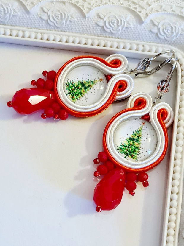 Cercei cu brăduți, Cercei soutache, Cercei Craciun