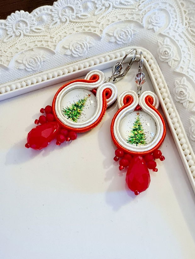 Cercei cu brăduți, Cercei soutache, Cercei Craciun