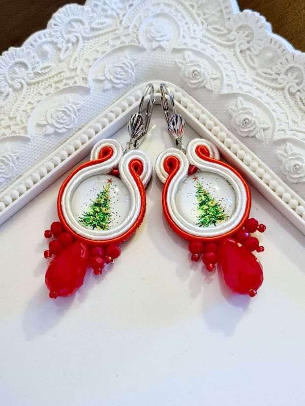 Cercei cu brăduți, Cercei soutache, Cercei Craciun