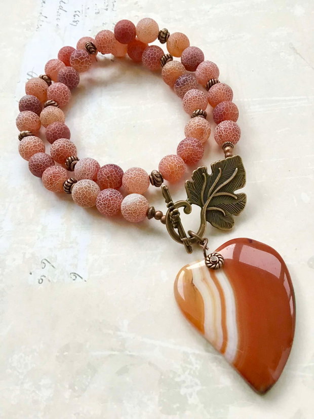Colier vintage inima agate rosii