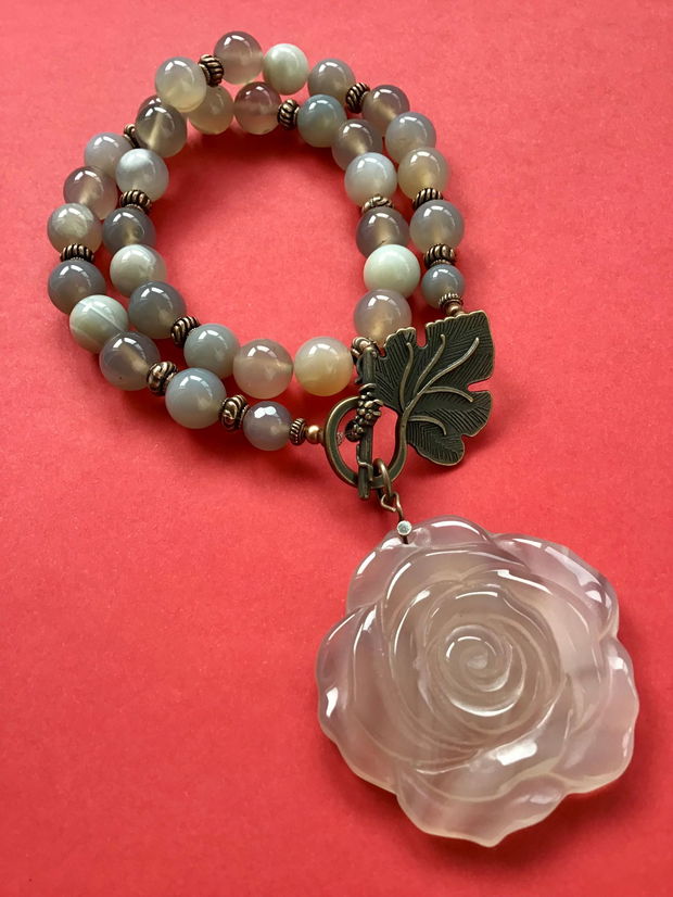 Colier vintage floare & agate naturale