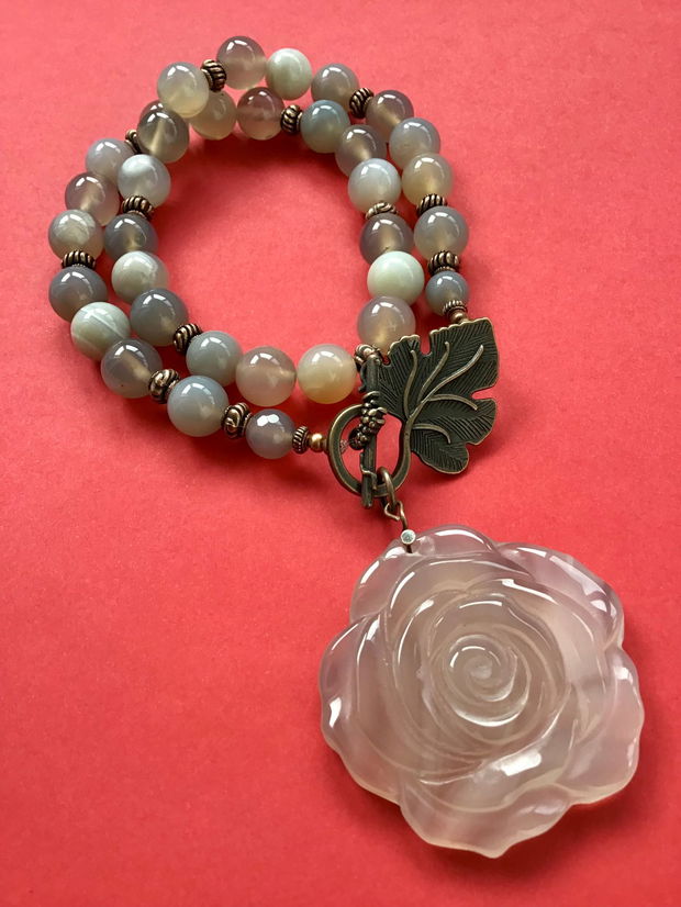 Colier vintage floare & agate naturale