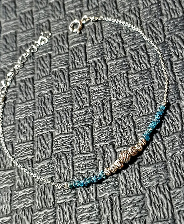 Bratara argint diamant brut albastru lant argint minimalista boho chic trendy cadou - Transport gratuit