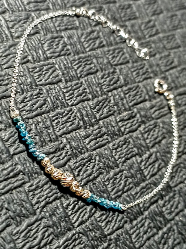 Bratara argint diamant brut albastru lant argint minimalista boho chic trendy cadou - Transport gratuit