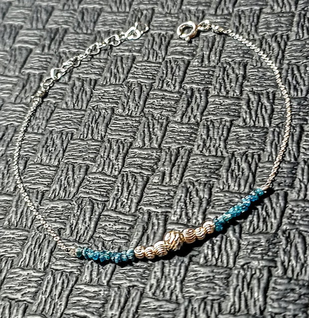 Bratara argint diamant brut albastru lant argint minimalista boho chic trendy cadou - Transport gratuit