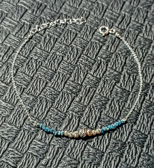 Bratara argint diamant brut albastru lant argint minimalista boho chic trendy cadou - Transport gratuit