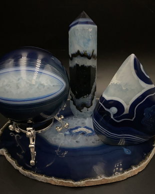 Agata Albastra - set decorativ piatra semipretioasa