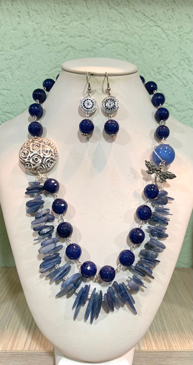 SET~BLUE WINGS~kyanit,jad albastru safir,zamac argintat,inox,accesorii argintate