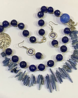 SET~BLUE WINGS~kyanit,jad albastru safir,zamac argintat,inox,accesorii argintate