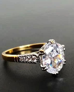 inel auriu - argintiu  cu zirconii albe , 10