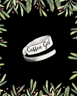 Inel reglabil din argint 92.5 cu mesaj personalizat COFFEE GIRL