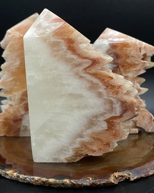 Calcit Wolf Tooth/Agat Rosu - Set obeliscuri piatra semipretioasa