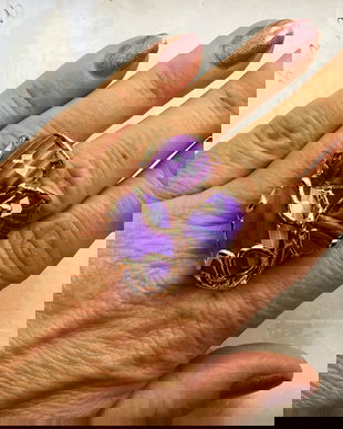 Inel zamac aurit & agate dantela mov