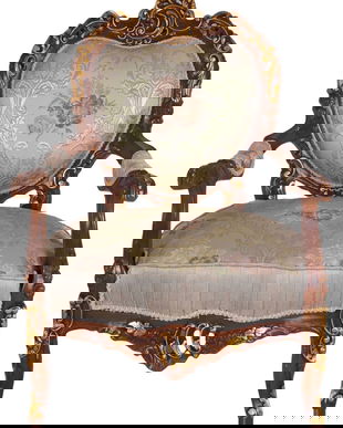 Semifotoliu baroc cu tapiterie din matase brodata