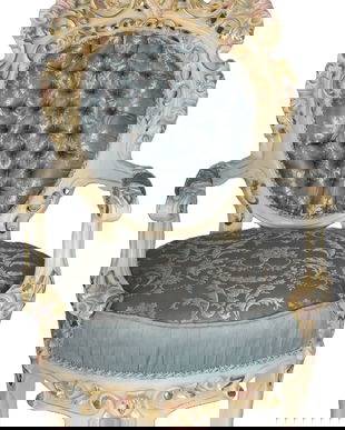 Semifotoliu baroc cu tapiterie din matase bleu