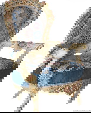 Semifotoliu baroc cu tapiterie din albastra