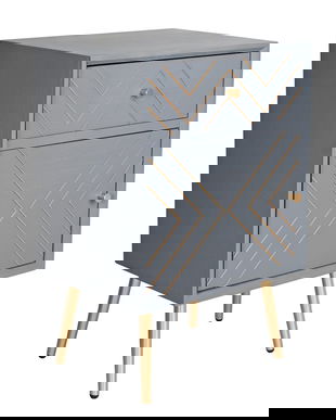 Noptiera industriala gri cu decoratiuni aurii