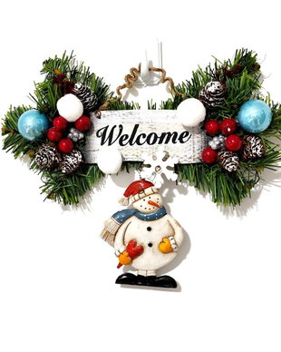 Decoratiune Welcome pentru Craciun, cu om de zapada si globulete,  4300