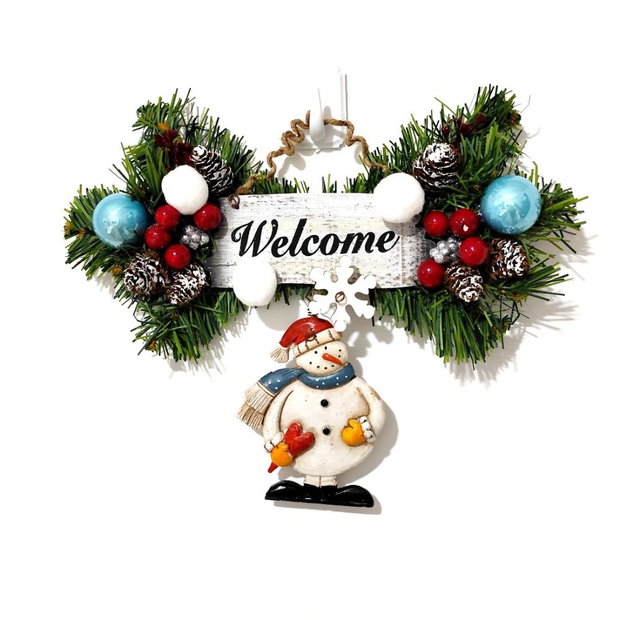 Decoratiune Welcome pentru Craciun, cu om de zapada si globulete,  4300