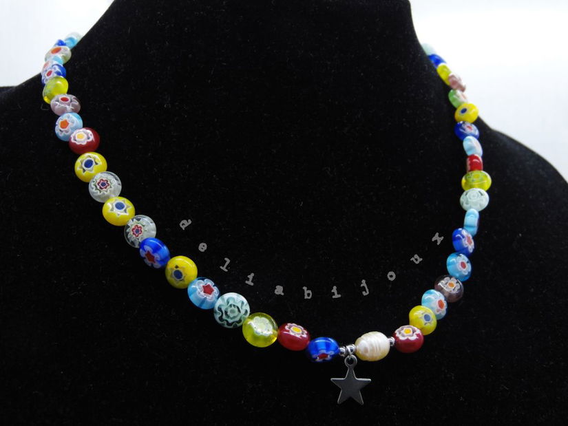 Colier handmade - Millefiori si perle cultura (cod1105)