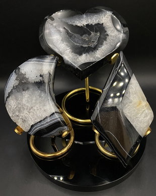 Agat Negru/Obsidian - Set decorativ din piatra semipretioasa