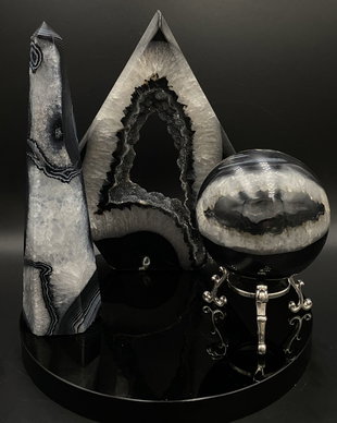 Agata Neagra/Obsidian - set decorativ din piatra semipretioasa