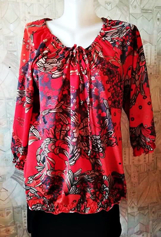 Bluza rosie caramizie bumbac cu imprimeu vegetal , Street One , 46