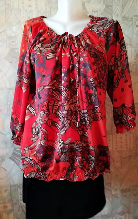 Bluza rosie caramizie bumbac cu imprimeu vegetal , Street One , 46
