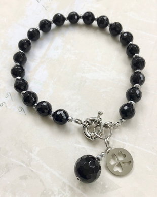 Bratara Unisex onix negru & hematite argintii