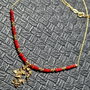 Colier vermeil opal etiopian rosu charm ramura frunze lant arint placat cu aur minimalist boho chic trendy - Transport gratuit