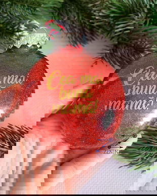 Glob personalizat: Cea mai buna mama, glob sclipici rosu, glob cu text, cadou craciun mama