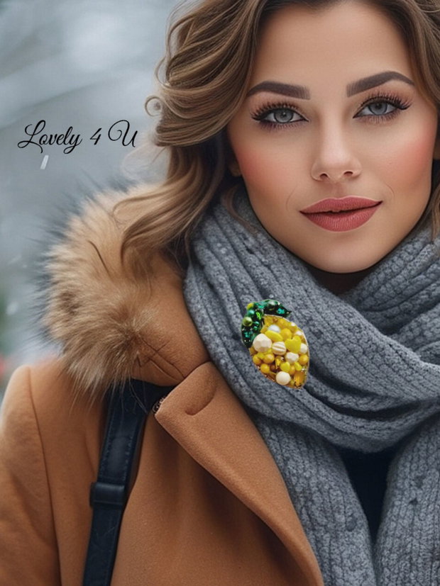Brosa lămâie, Idei cadou unicat, bijuterii lămâi Brosa cu perle, Accesorii handmade realizate manual in Romania, Când viața îți dă lămâi fă limonadă