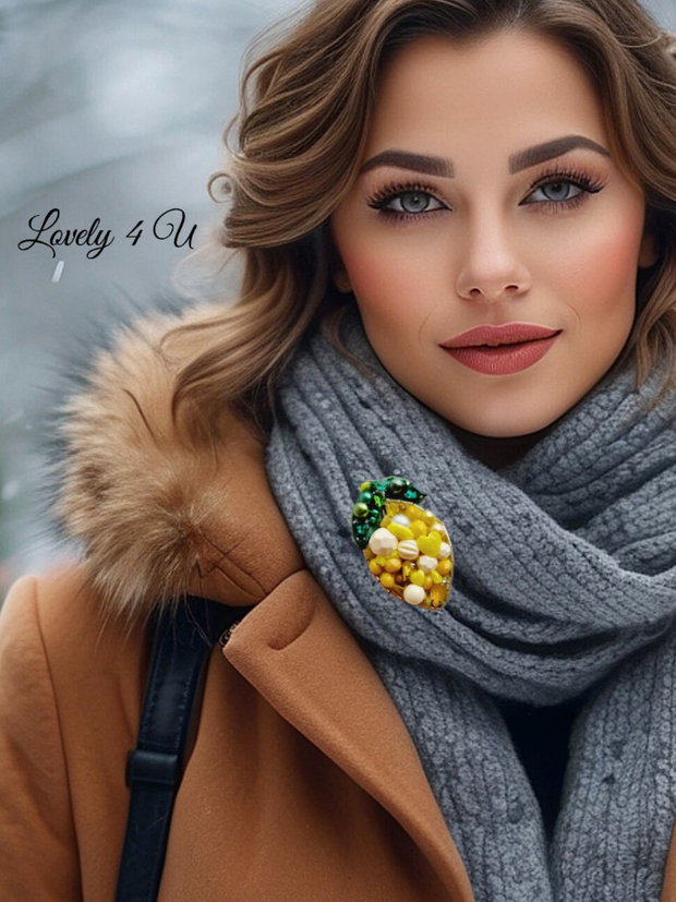 Brosa lămâie, Idei cadou unicat, bijuterii lămâi Brosa cu perle, Accesorii handmade realizate manual in Romania, Când viața îți dă lămâi fă limonadă