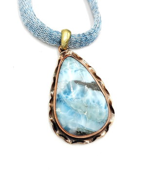 Colier pandantiv cupru cu larimar, 4314