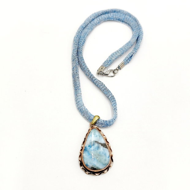 Colier pandantiv cupru cu larimar, 4314