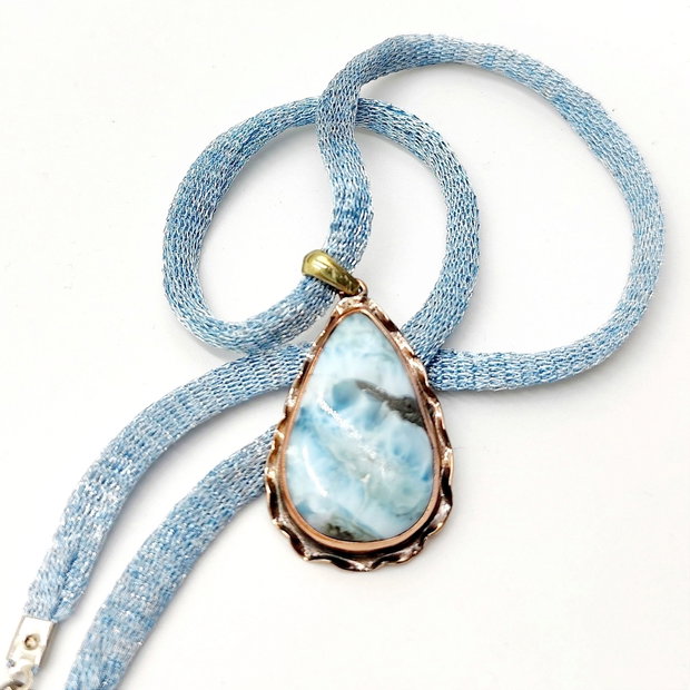 Colier pandantiv cupru cu larimar, 4314
