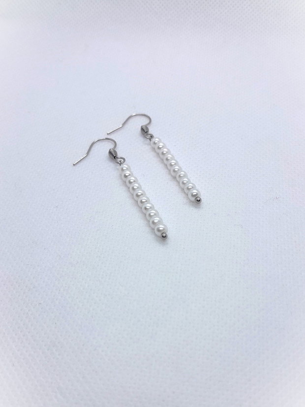 Set elegant colier, brățară și cercei din perle de sticlă - alb