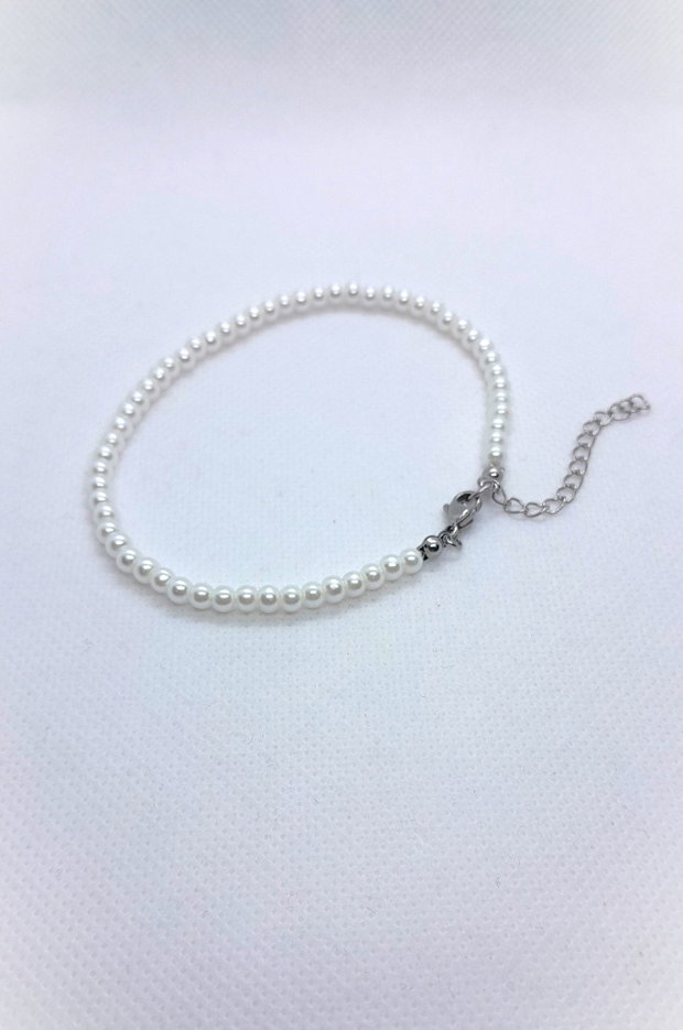Set elegant colier, brățară și cercei din perle de sticlă - alb