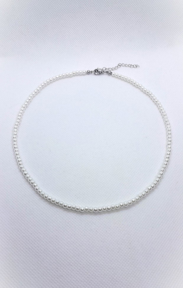 Set elegant colier, brățară și cercei din perle de sticlă - alb