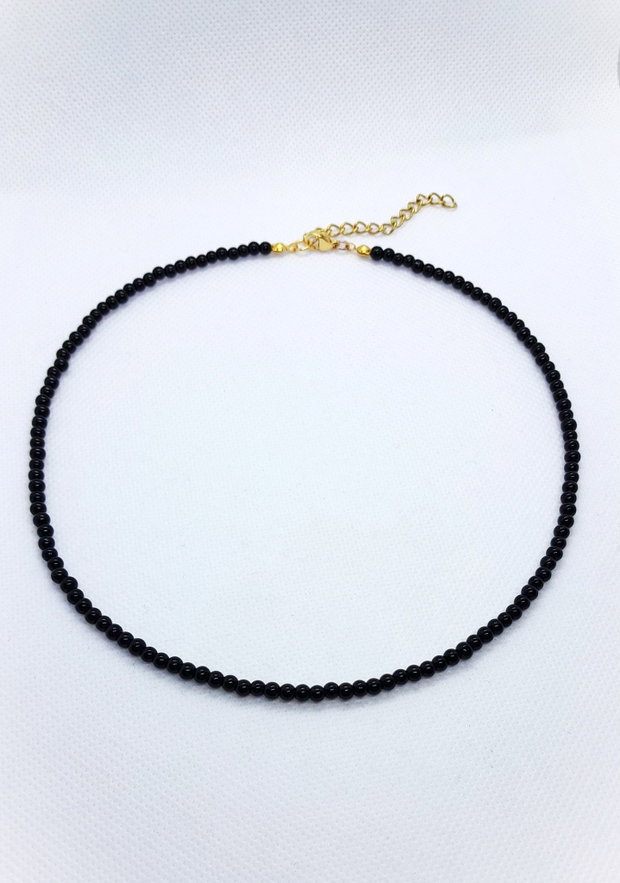 Set elegant colier, bratara si cercei din perle de sticla - negru