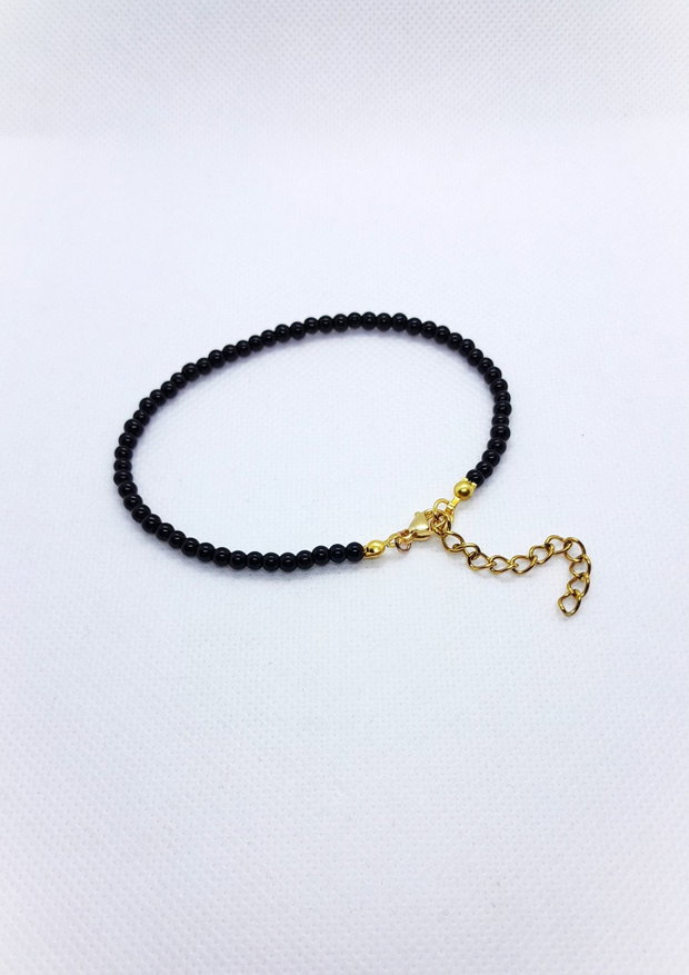 Set elegant colier, bratara si cercei din perle de sticla - negru