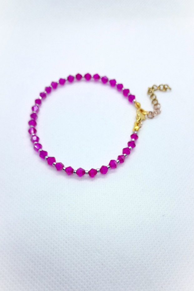 Set elegant colier, brățară și cercei din cristale de sticla - fucsia