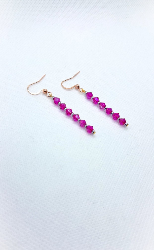 Set elegant colier, brățară și cercei din cristale de sticla - fucsia