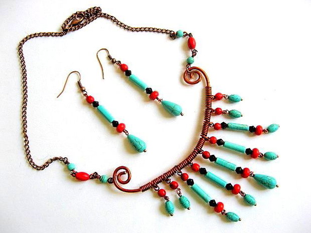 set howlite rosu.turcoaz si cristale 22497
