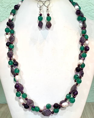 SET~SWEET AND PURPLE~ametist,agate,perle cultură,hematit electroplacat,inox